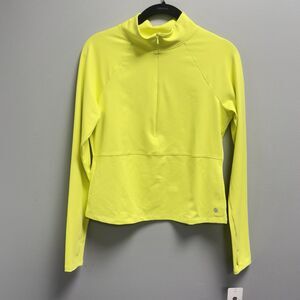 Apana Shirt Top Women’s Small Yellow Yoga Long Sleeve Thumb Holes 3/4 Zip New